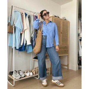 Oversized Button Down Shirt in Blue Stripe